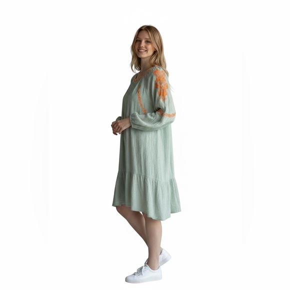 Hayden 100% Cotton Dress Light Green Bohemian Vibe Lined Lightweight - Picture 1 of 10